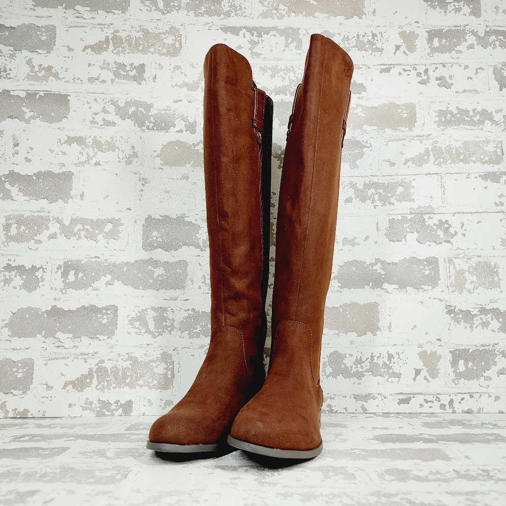 New Anne Klein Audrey Brown Zip Up Knee High Boots V413 - Picture 2 of 11